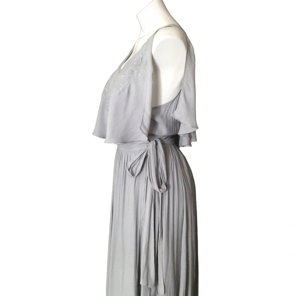 Free People Blue Gray Embroidered Fiona Maxi‎ True Wrap Dress